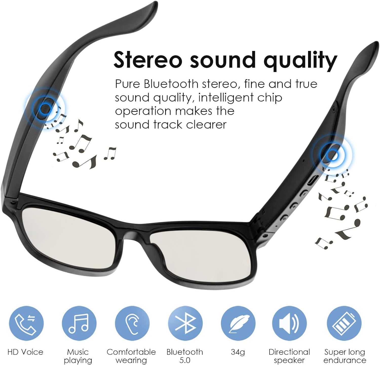 Smart Bluetooth Audio Glasses – Wireless Polarized Sunglasses, IPX4 Water Resistant