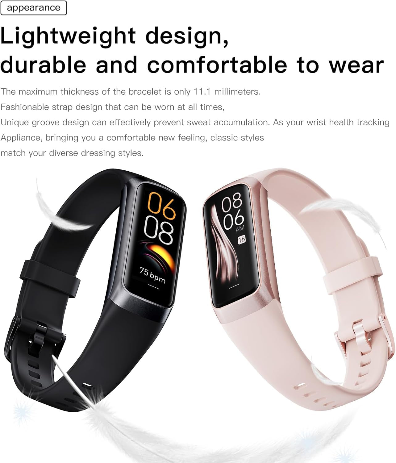 AMOLED Fitness Tracker for Women & Men – Heart Rate & Blood Pressure Monitor, Step Counter, 25 Sports Modes