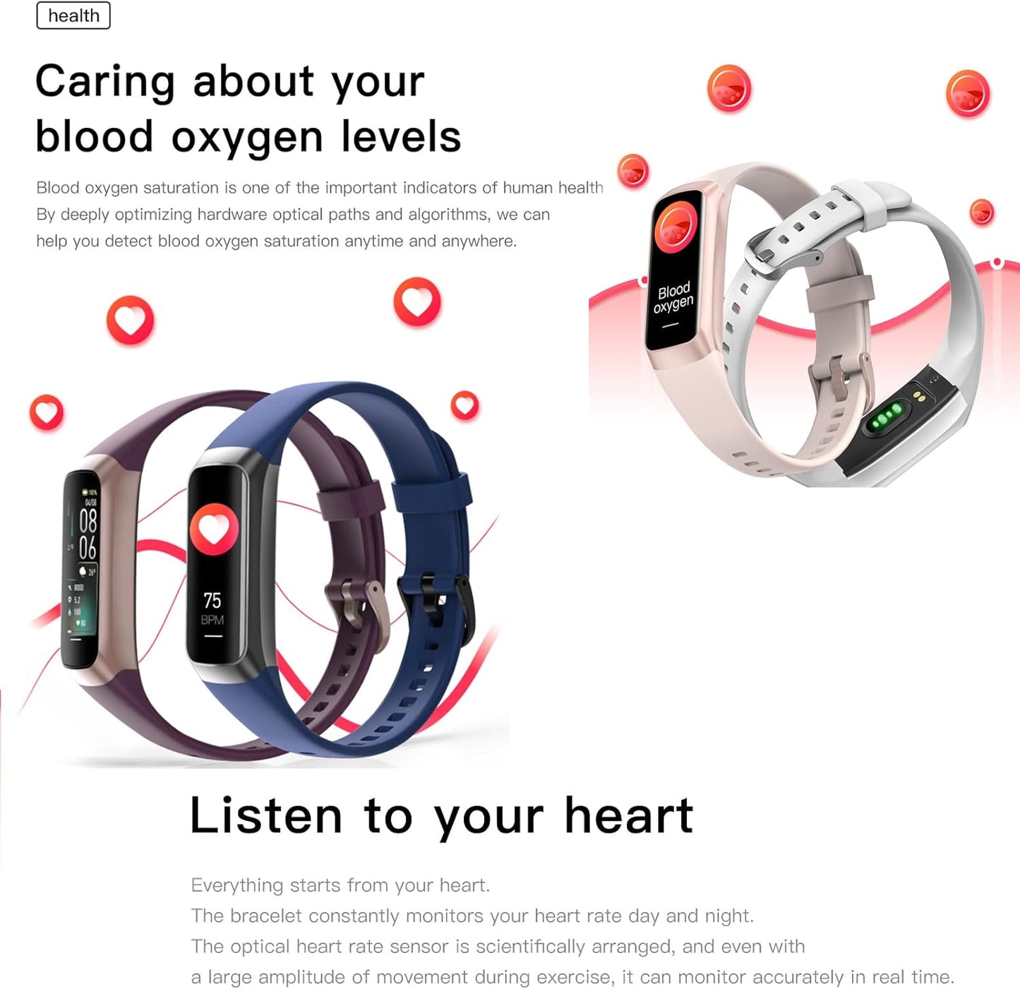 AMOLED Fitness Tracker for Women & Men – Heart Rate & Blood Pressure Monitor, Step Counter, 25 Sports Modes