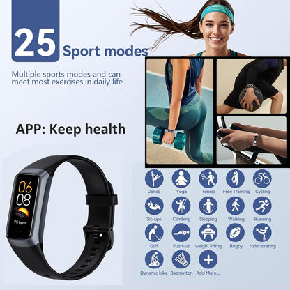 AMOLED Fitness Tracker for Women & Men – Heart Rate & Blood Pressure Monitor, Step Counter, 25 Sports Modes