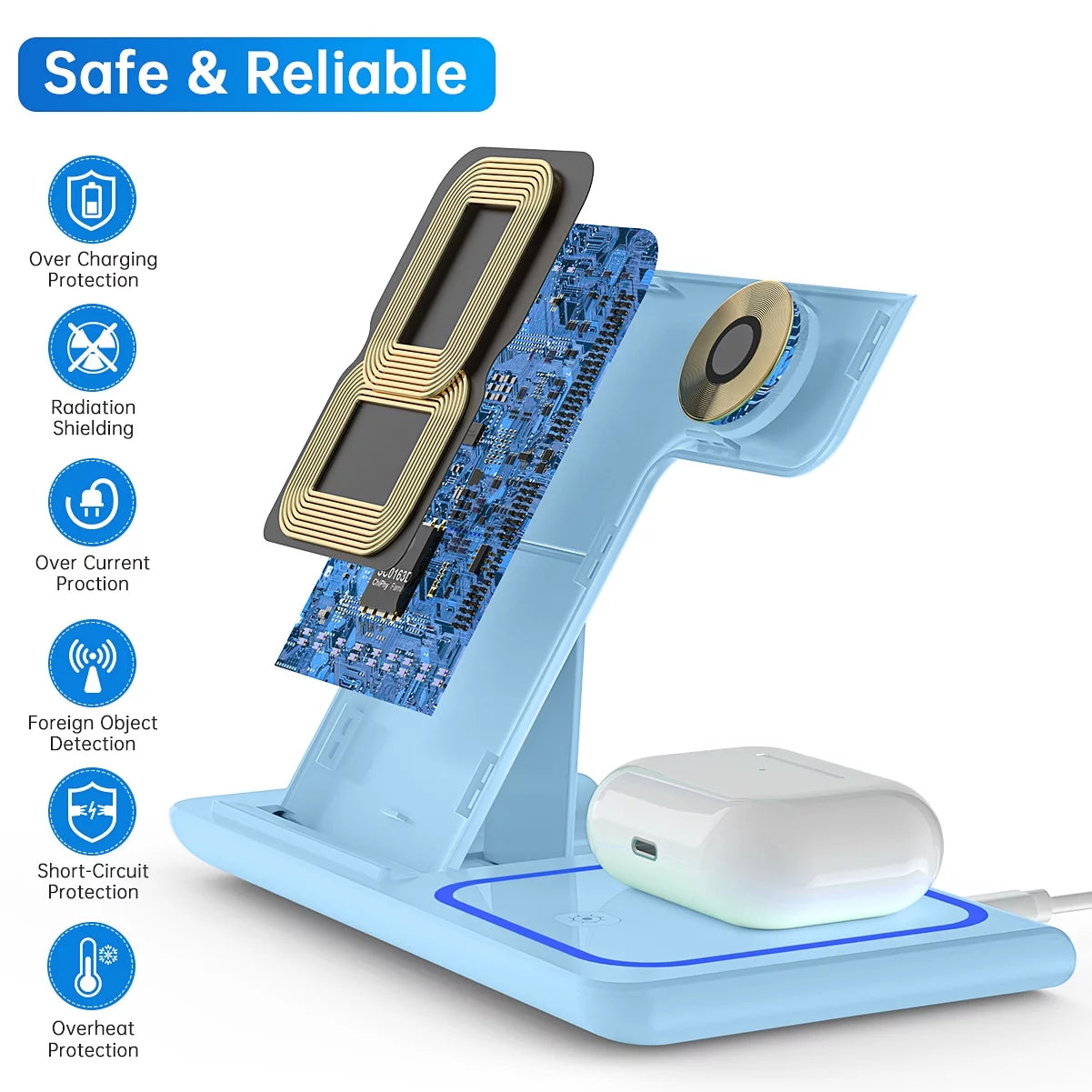 Cshiworld 18W 3-in-1 Wireless Charger – iPhone, Apple Watch & AirPods Charging Station (Blue)