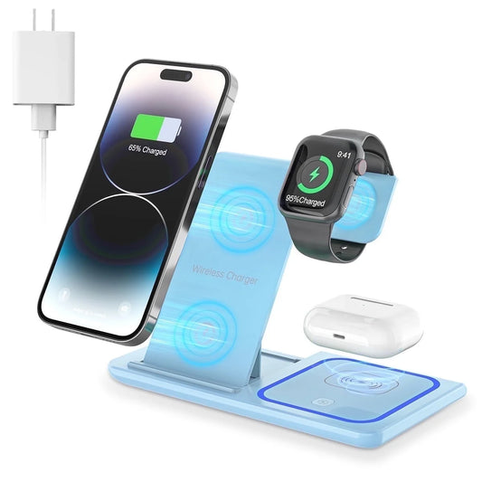 Cshiworld 18W 3-in-1 Wireless Charger – iPhone, Apple Watch & AirPods Charging Station (Blue)