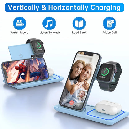 Cshiworld 18W 3-in-1 Wireless Charger – iPhone, Apple Watch & AirPods Charging Station (Blue)